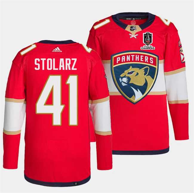 Mens Florida Panthers #41 Anthony Stolarz Red Home 2024 Stanley Cup Champions Stitched Jersey Dzhi->florida panthers->NHL Jersey